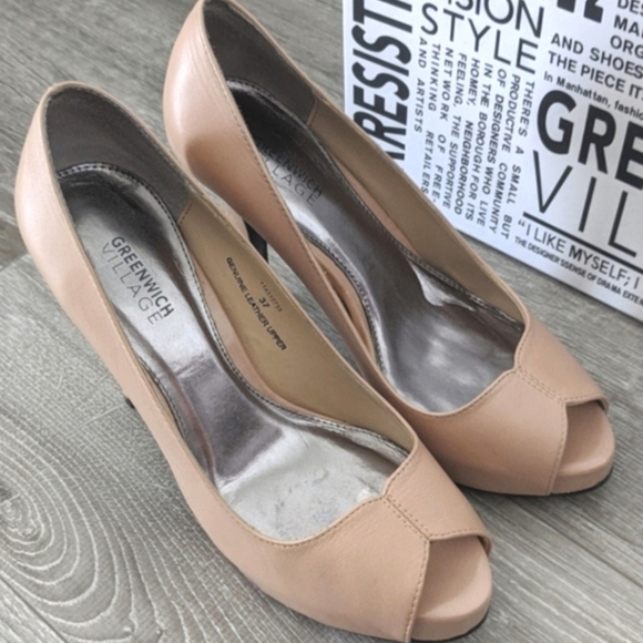 greenwich Village Beige Peep-toe Heels - Size 7 - Picture 2 of 7
